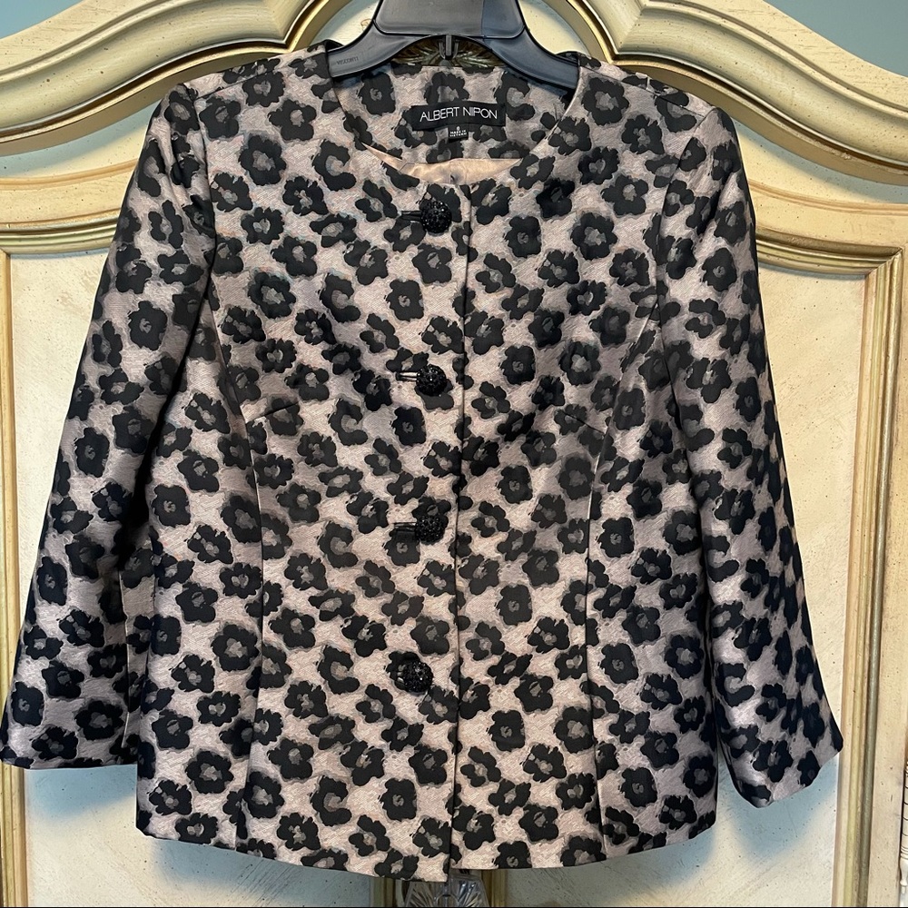 Albert Nipon Black Gold Abstract Floral Rhinestone Button Front Jacket Blazer - Picture 2 of 9